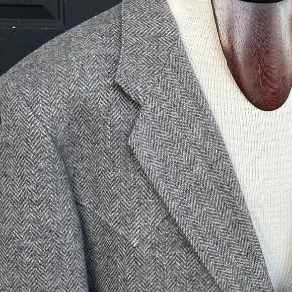 Farah Westernwear Mens Gray Herringbone 100% Wool  Sportcoat Jacket 46L - Read - Picture 2 of 15